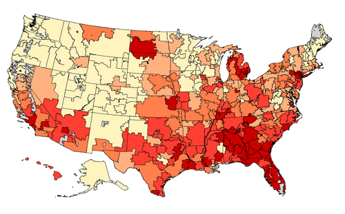 United States Map Indicating Regions of Medical Technology Adoption
