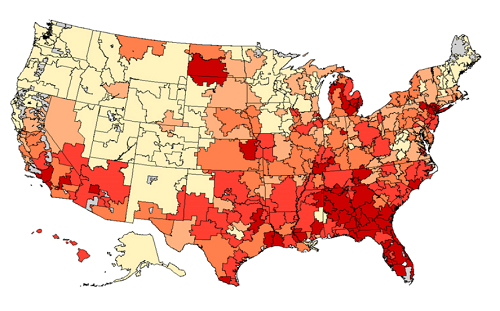 Image of a United States Map with Colored Counties and States