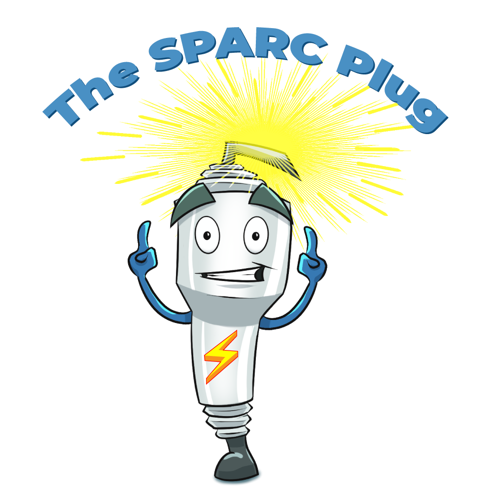 cartoon of spark plug pointing to text "The SPARC Plug"