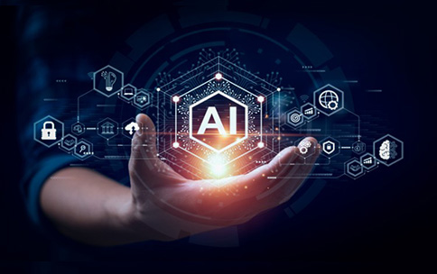 A hand holding the "AI" letters - artificial intelligence concept.