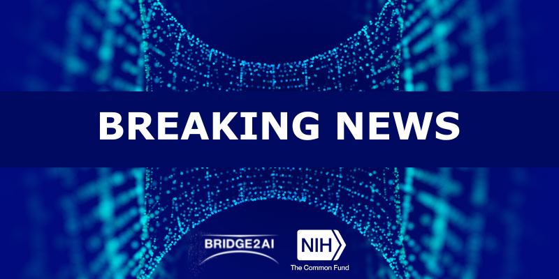 image of pixels representing data points forming a bridge with the words "BREAKING NEWS" in the center