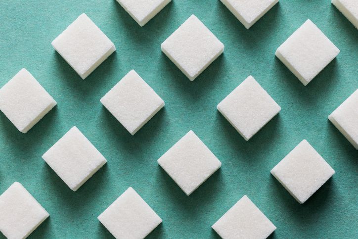 sugar cubes aligned in rows