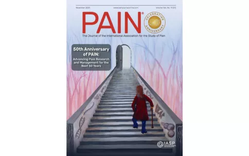 The cover of the 50th anniversary issue of PAIN features artwork by A2CPS researcher Dr. Kathleen Sluka. (PAIN. 166(11S), November 2025)