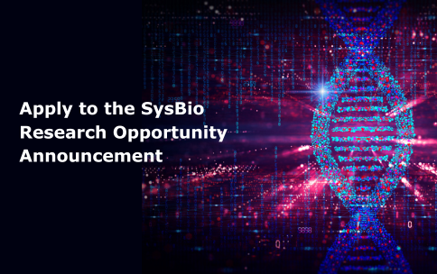 An image representing a DNA strand and genes contained with in it are shown on the right side of the graphic. Text reads: “Apply to the SysBio Research Opportunity Announcement." The NIH Common Fund logo appears in the bottom left corner. 