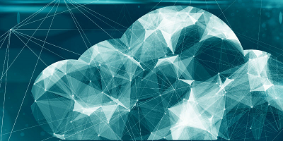 Blue cloud image overlaid with interconnected nodes representing cloud computing