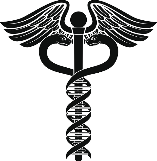 Caduceus with DNA helix Staff