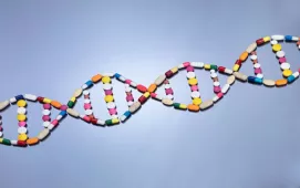 An image of a DNA strand made out of pills