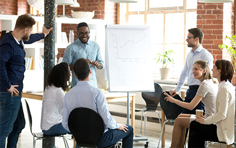A group of young people discussing the project. 