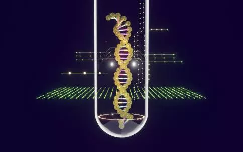 DNA in a test tube with a ring of light. 