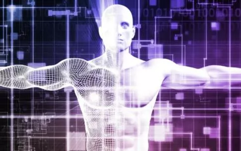 Digital human body with glowing network connections